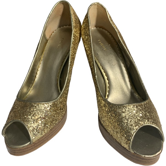 FIONI Gold Sparkle Open Toe Stiletto Heel Size 7 - Picture 4 of 8